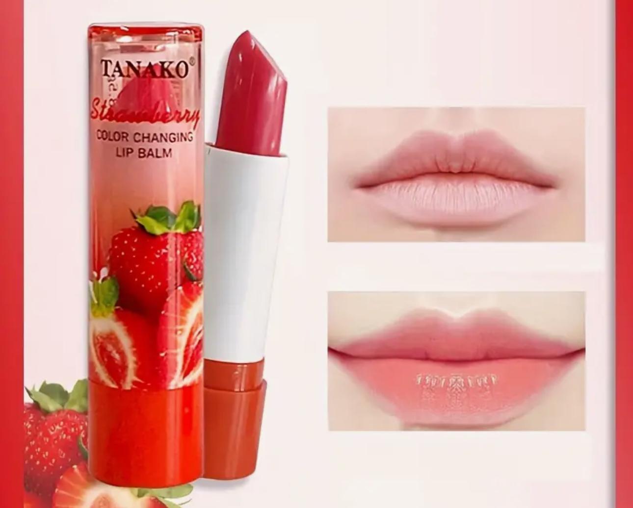 Strawberry Lip Balm for Women, Plant Squalane, Moisturizing Lip Care, Color Changing, Suitable for All Skin Types.
