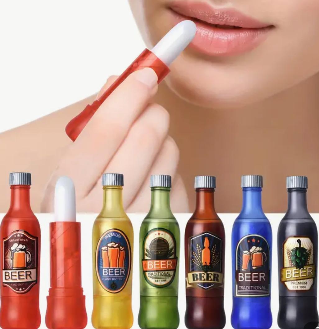 Beer-shaped lipstick nourishes and moisturizes lips for a long time